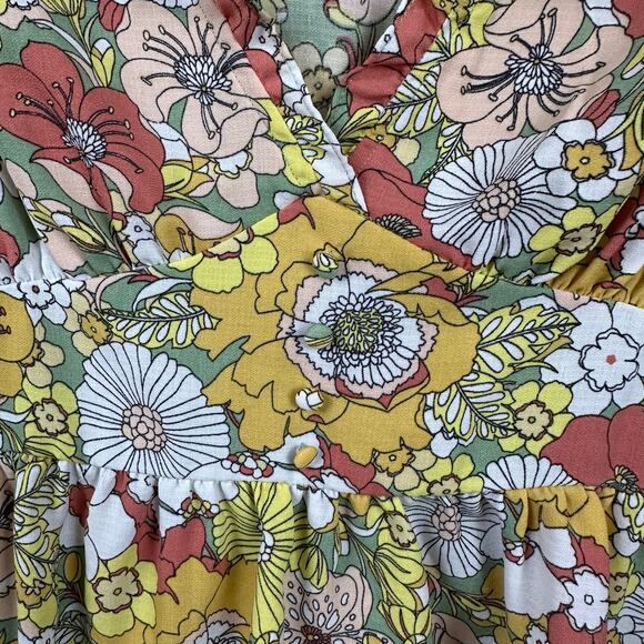No Frills Los Angeles Floral Babydoll Top Size M Retro Colorful Hippie Peplum - Picture 4 of 15